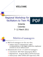 Welcome: Regional Workshop For Training of Facilitators To Train MLM of NIP