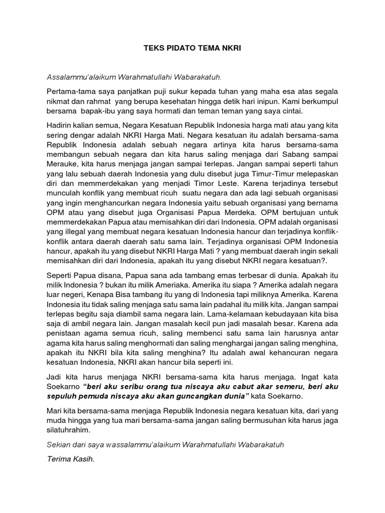 Teks Pidato Tema Nkri
