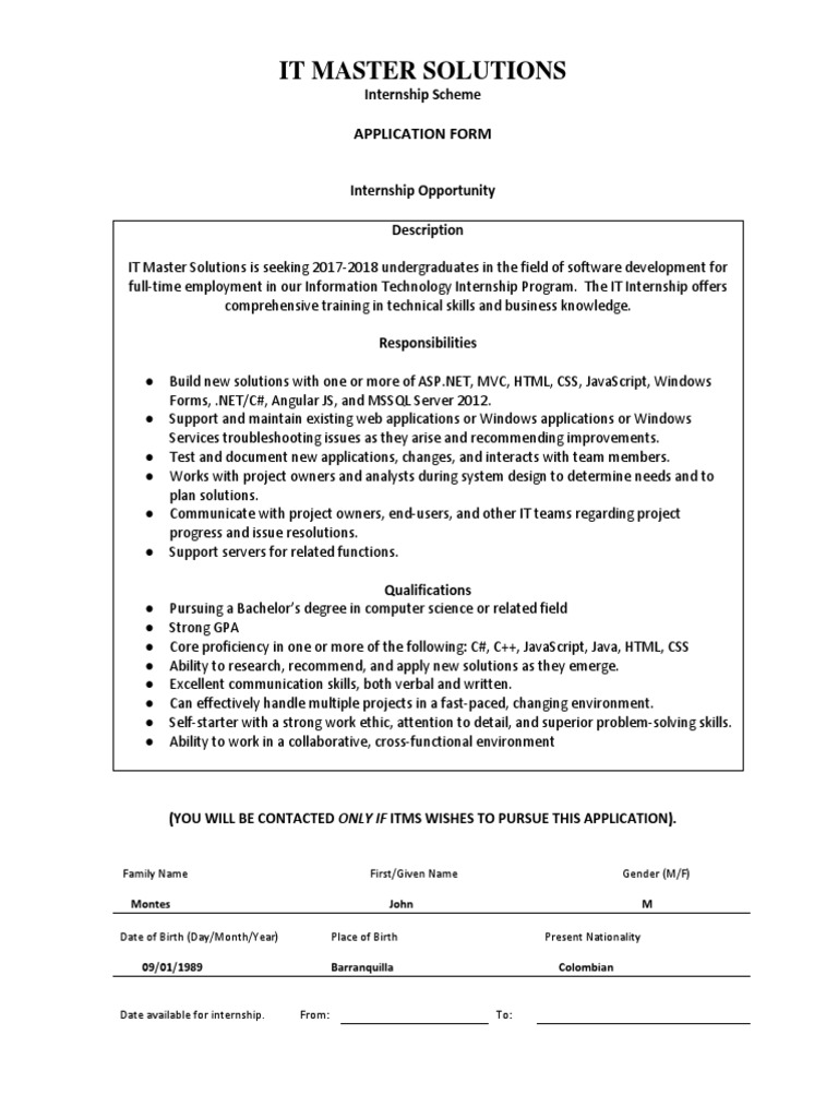 Formato-Internship Application Form | PDF | Technical Support | Java Script