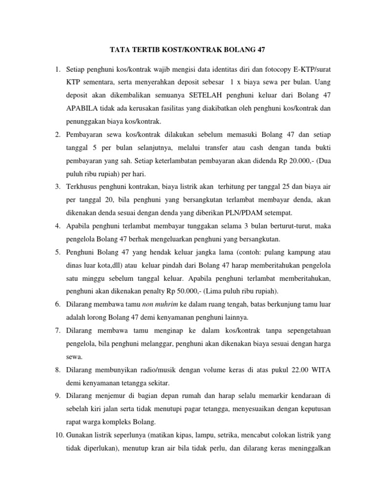 Contoh Tata Tertib Kos Putri | PDF