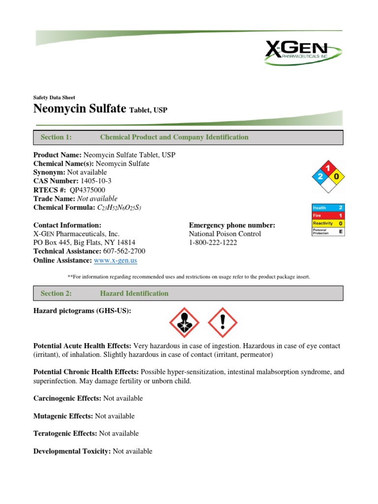 Neomycin Sulfate: Section 1: Chemical Product and Company ...