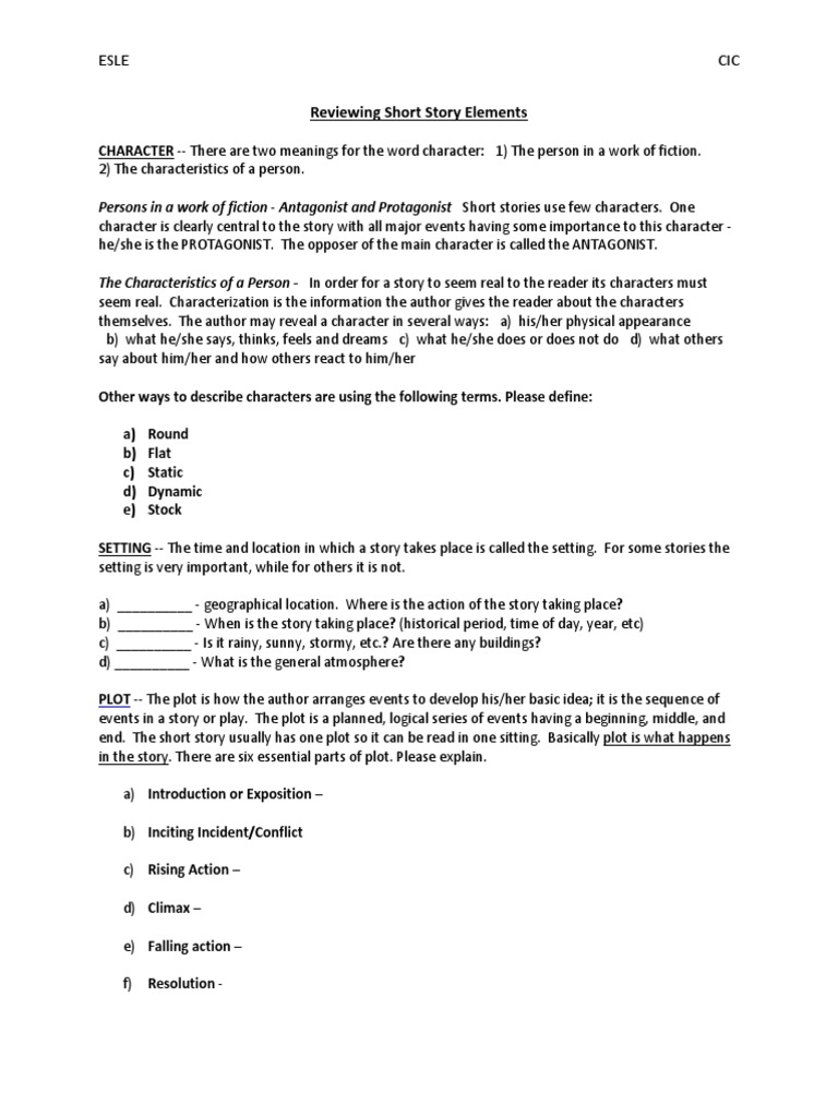 Short Story Elements Explained | PDF | Plot (Narrative) | C. Auguste Dupin