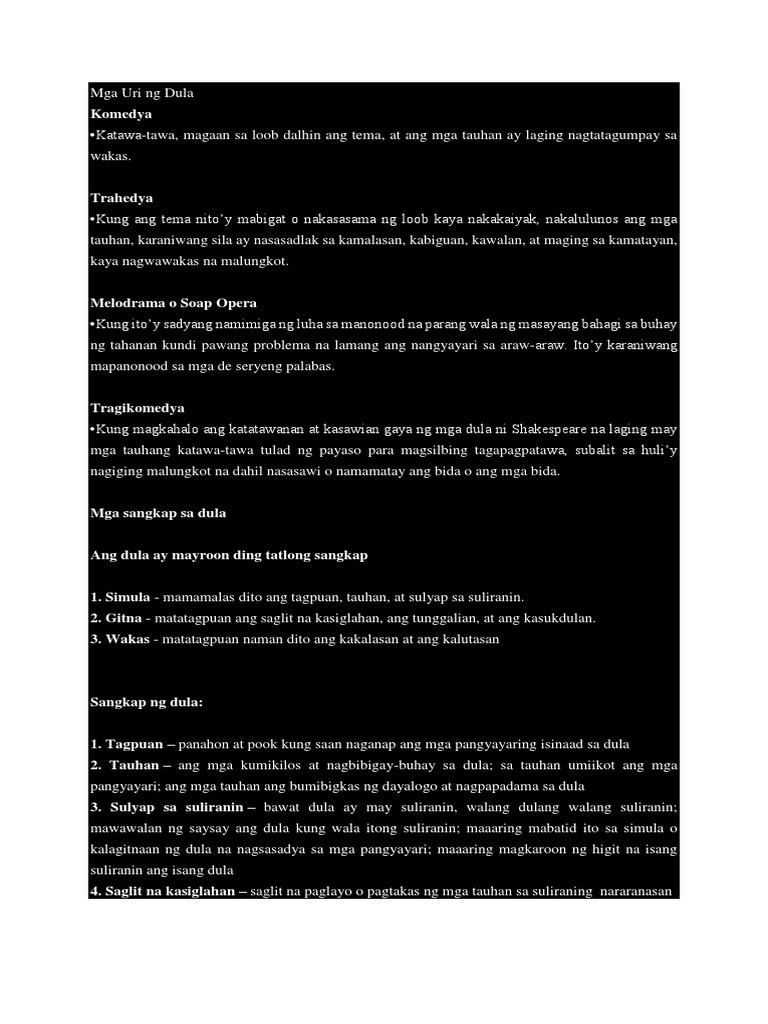 Mga Uri NG Dula | PDF