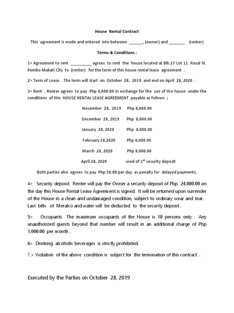 House Rental Contract Template Philippines | PDF