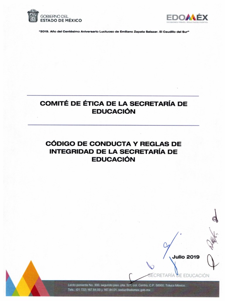 Codigo de Conducta y Reglas de Integridad de La Secretaria de Educacion