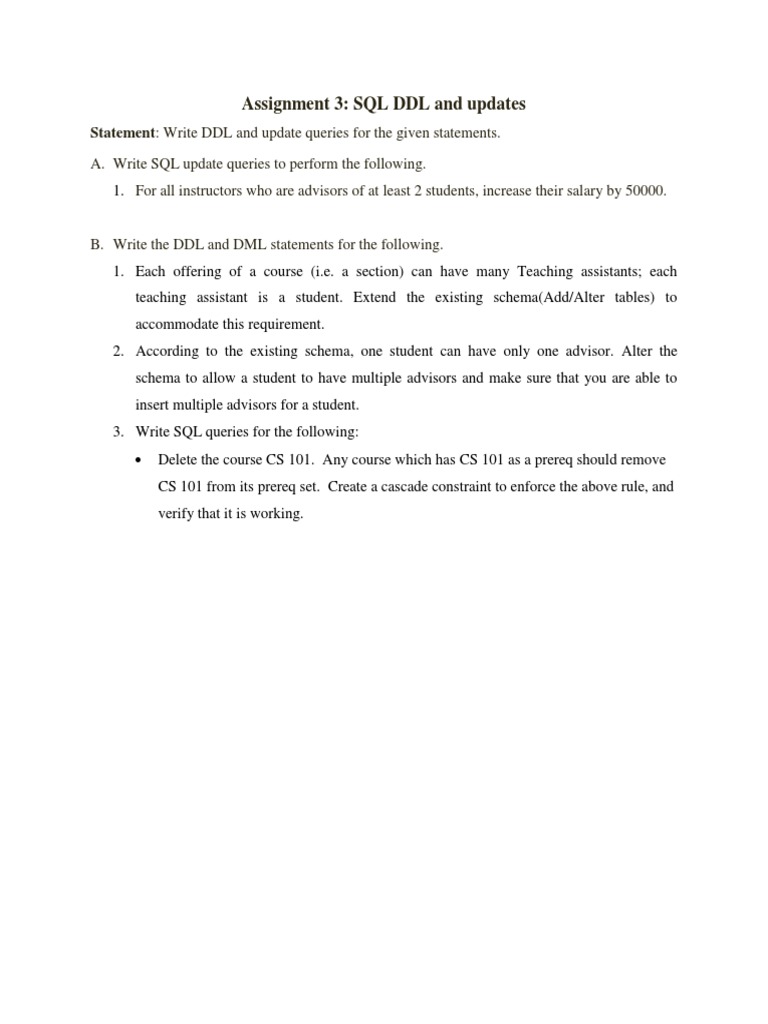 Assignment 3: SQL DDL and Updates | PDF