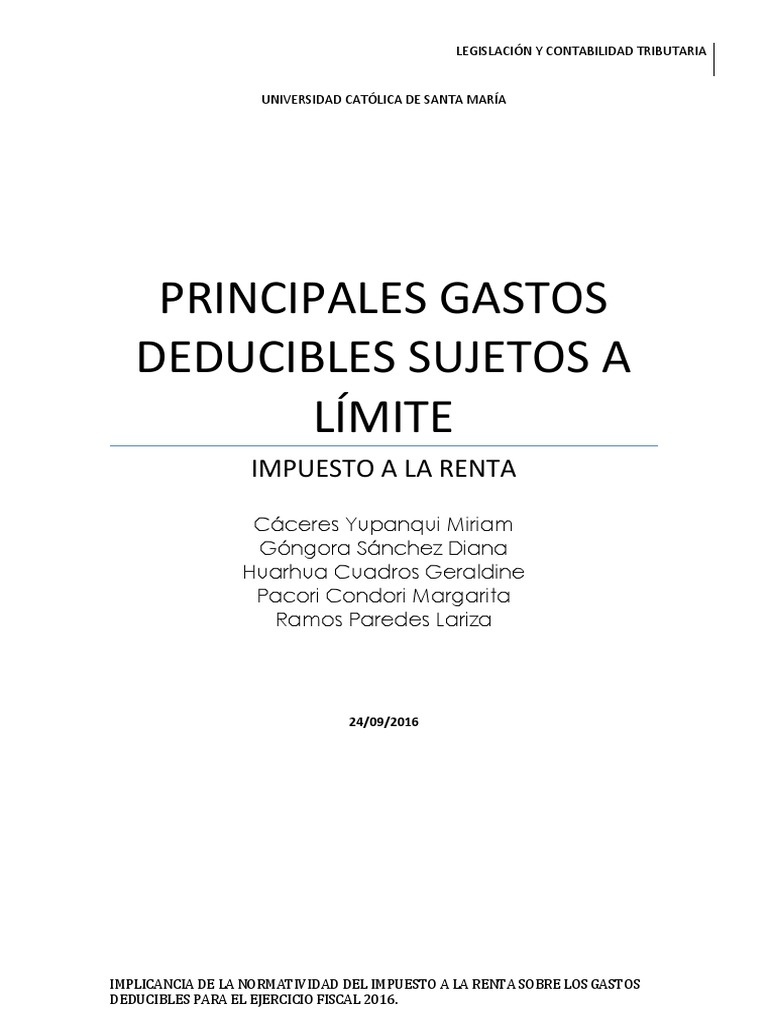 Gastos Deducibles Impuesto a la Renta 2016 | PDF | Impuesto sobre la ...