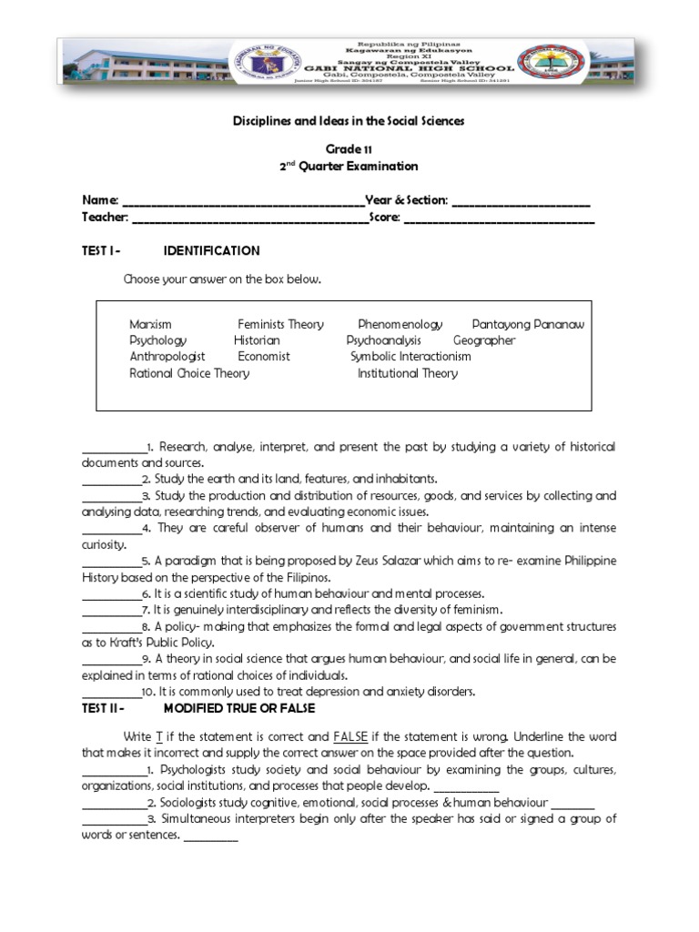 DISS 2nd Quarter Social Sciences Theory