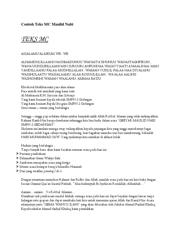 Contoh Teks Mc Maulid Nabi