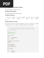 C Program To Implement A Stack: Problem Description