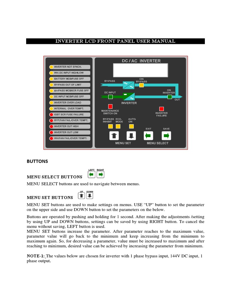 Inverter Front Panel User Guide | PDF | Power Inverter | Menu (Computing)
