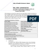 Mbbs / Bds Admissions: Session 2019-2020