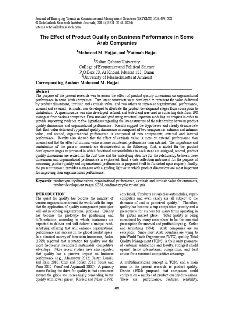 Product Quality and Business Performance PDF | PDF | Validity ...