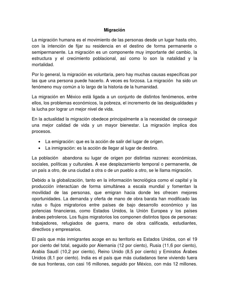 Migración | PDF | Migración humana | Emigrantes
