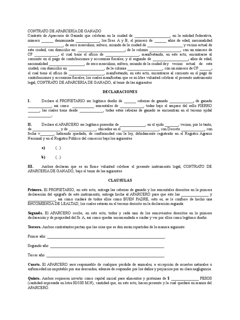 Contrato de Aparceria de Ganado | PDF | Gobierno
