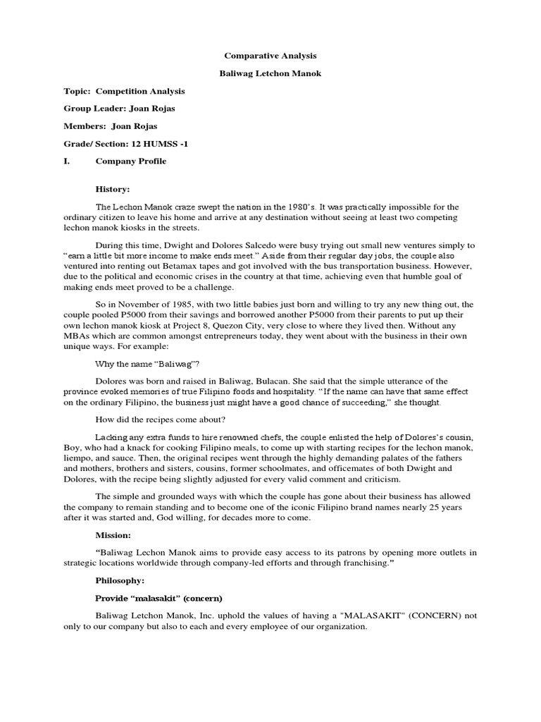 Comaparative Analysis - Sample | PDF | Menu | Advertising