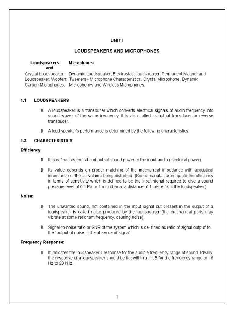 Unit 1 | PDF | Loudspeaker | Microphone