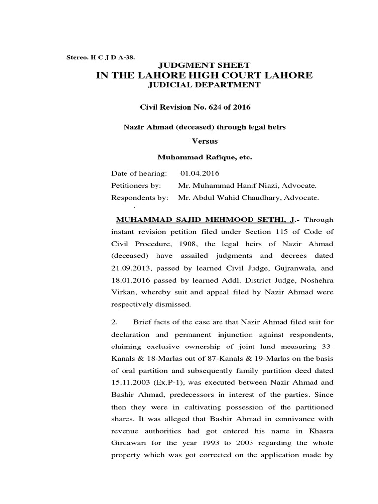 In The Lahore High Court Lahore: Judgment Sheet | PDF | Lawsuit ...