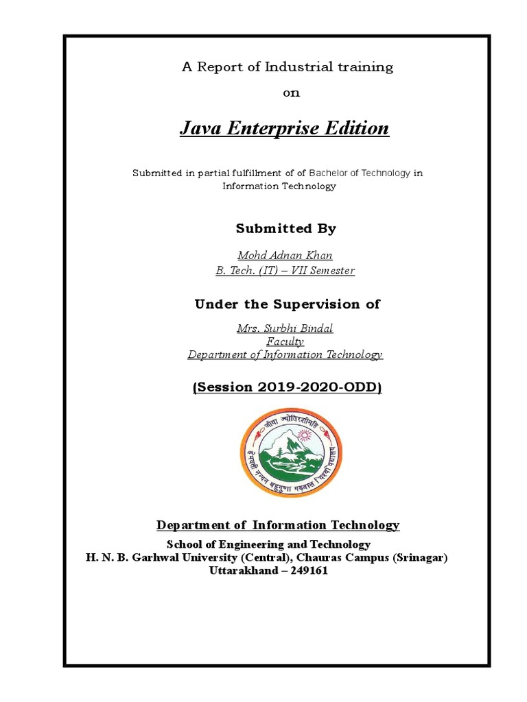 Java Enterprise Edition: A Report of Industrial Training On | PDF