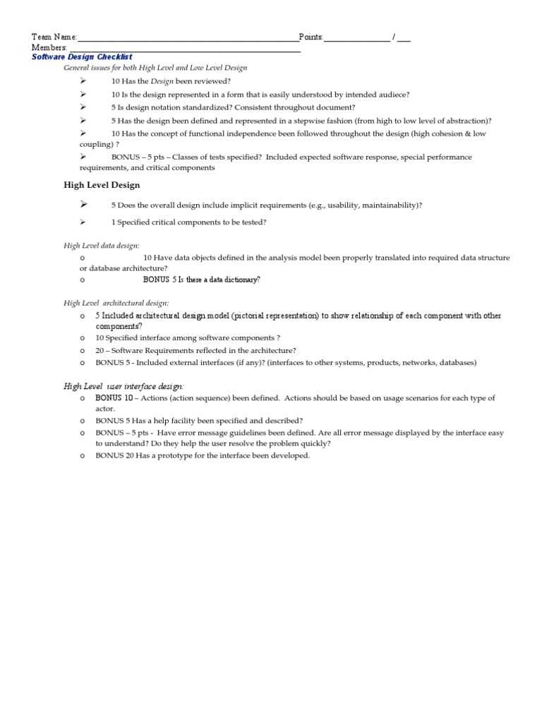 Software Design Checklist Template | PDF | Component Based Software ...