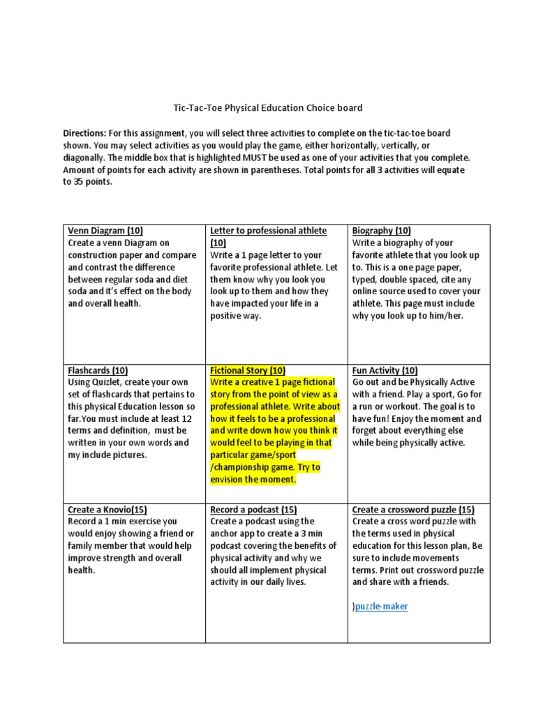 Tic Tac Toe Copy 1 Pdf Physical Education