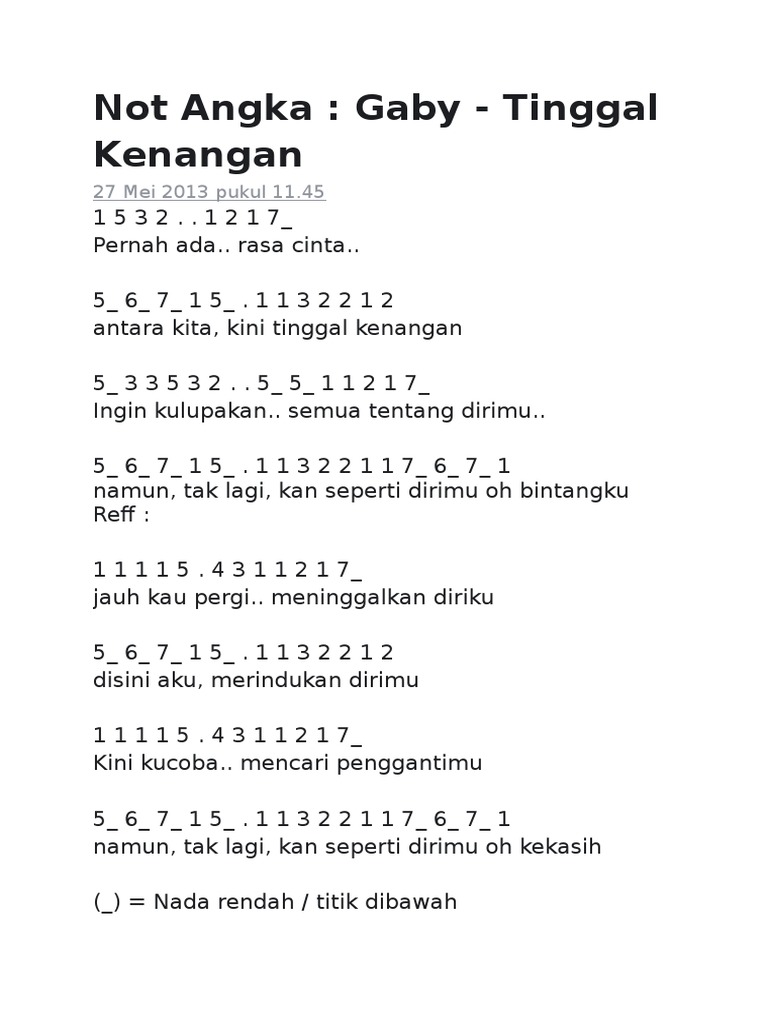 Not Angka Tinggal Kenangan