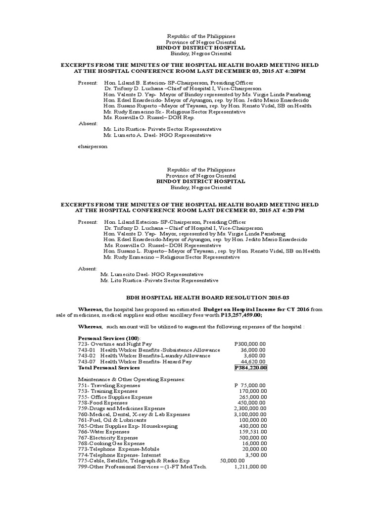 Bindoy District Hospital Budget Resolutions | PDF | Health Professional ...