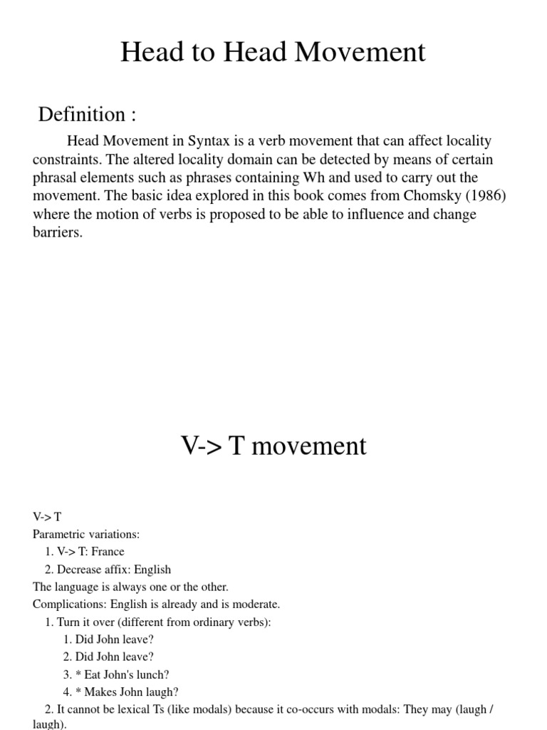 Head To Head Movement PDF Human Communication Linguistics