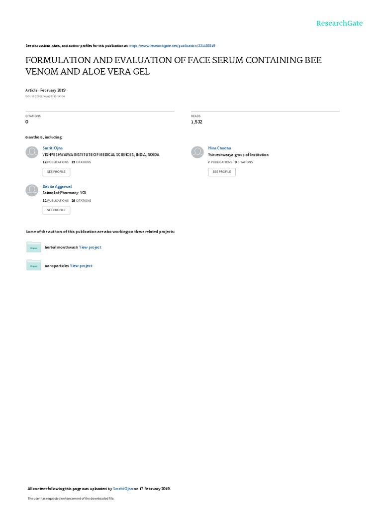 Face Serum PDF Pharmaceutical Formulation Emulsion