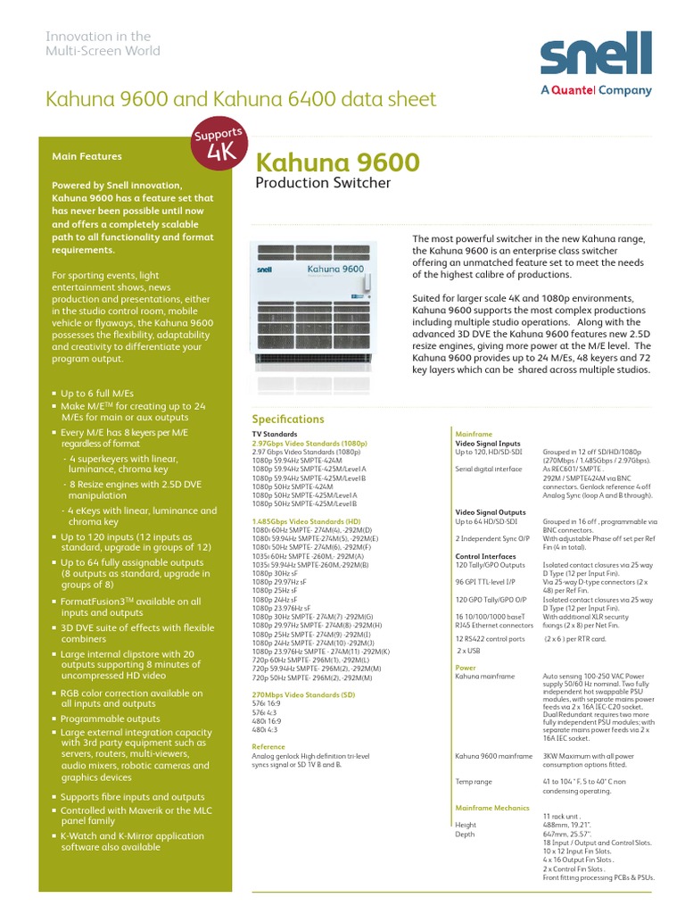 Kahuna 9600 Production Switcher Overview | PDF | Media Technology ...