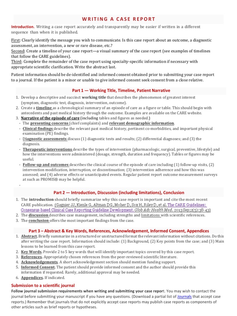 Writing A Case Report Part 1 Working Title, Timeline, Patient