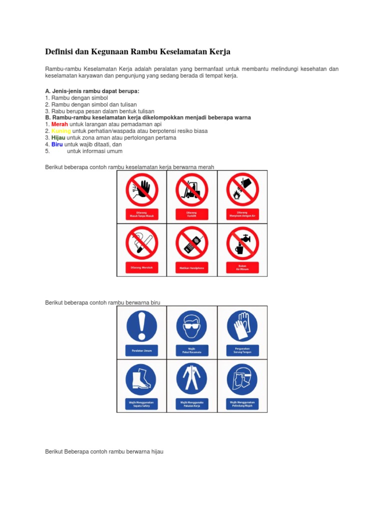 Rambu Keselamatan Kerja dan Warnanya | PDF
