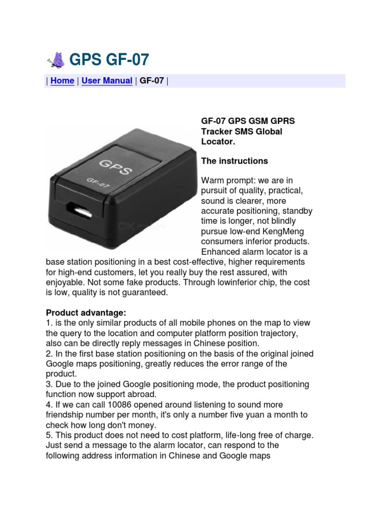 GPS GF07 Home User Manual Mobile Phones Text Messaging