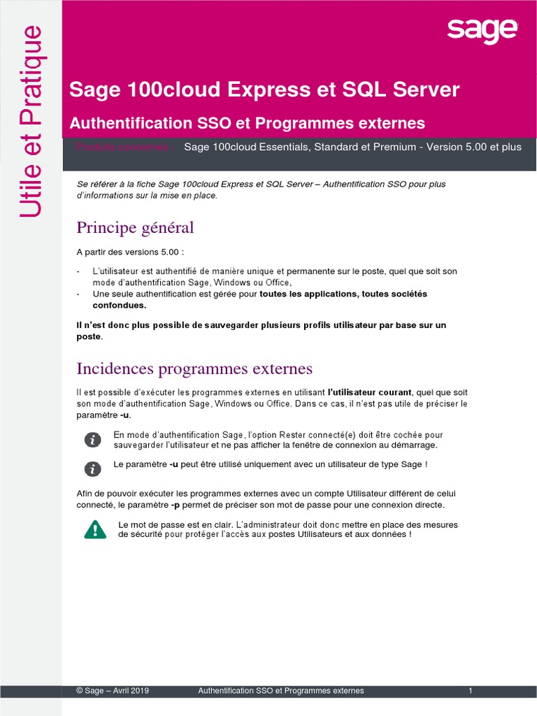 Authentification SSO dans Sage 100cloud | PDF | Microsoft SQL Server ...