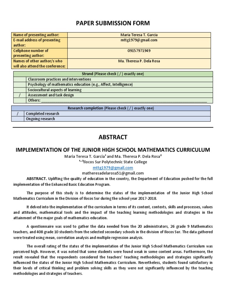 Garcia Implementation of The Junior High School Mathematics