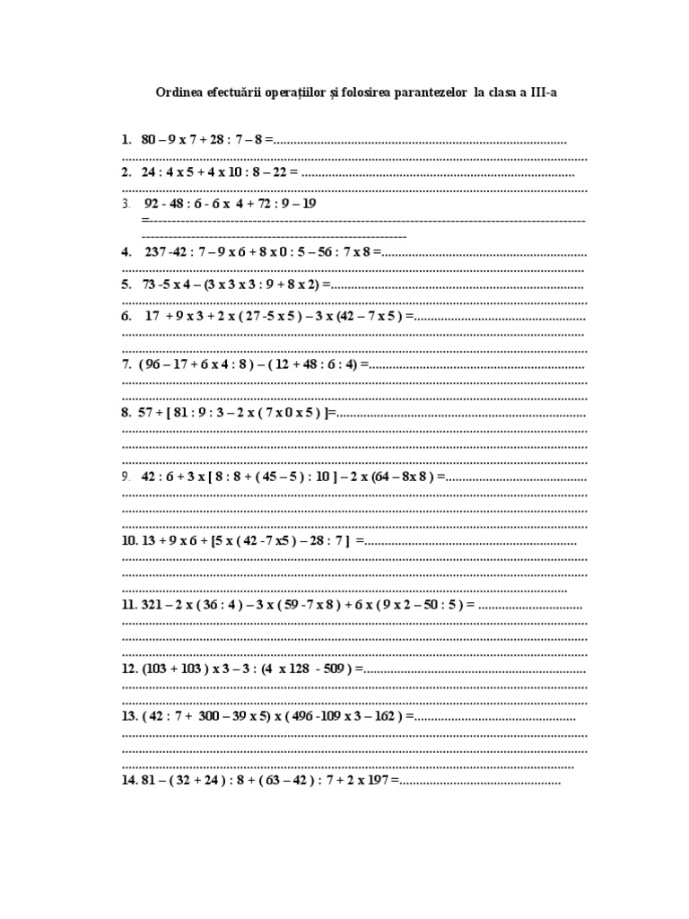 0 Exercitii Cu Ordinea Operatiilor La Clasa A III | PDF