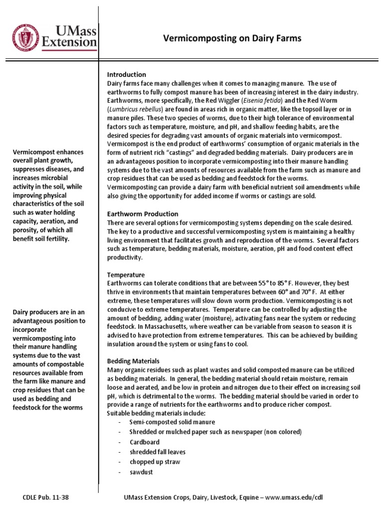 Vermicomposting on Dairy Farms: A Guide to Establishing an Earthworm ...