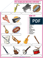 Musical Instruments Vocabulary Esl Matching Exercise Worksheet For Kids