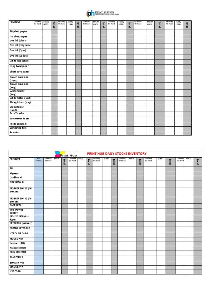 Print Hub Daily Stock Inventory | PDF | Printing | Media Technology