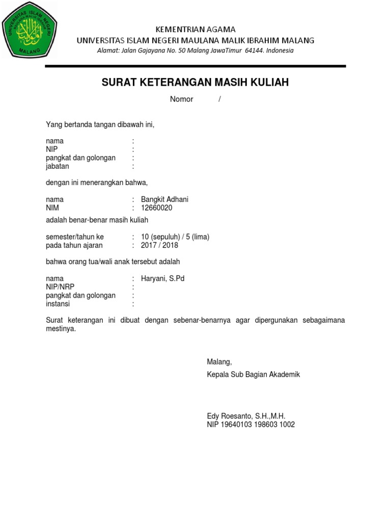 30+ Surat Keterangan Masih Kuliah – Contoh Surat Ide