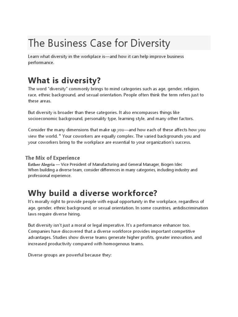 The Business Case For Diversity PDF Mentorship Bias