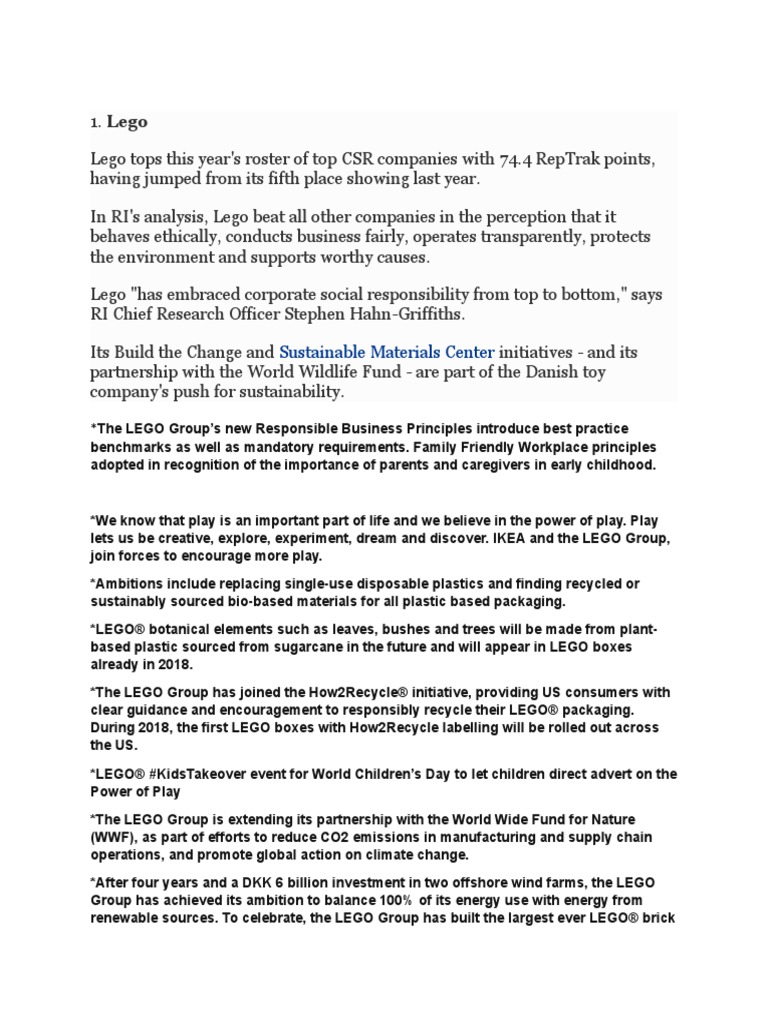 CSR Report PDF Lego Corporate Social Responsibility