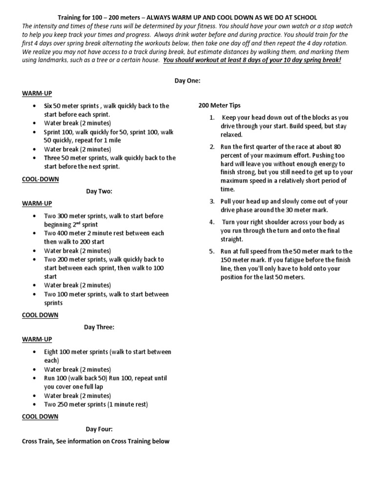 Sprinters Training Schedule 100 200 2 PDF | PDF | Motorsport | Auto Races