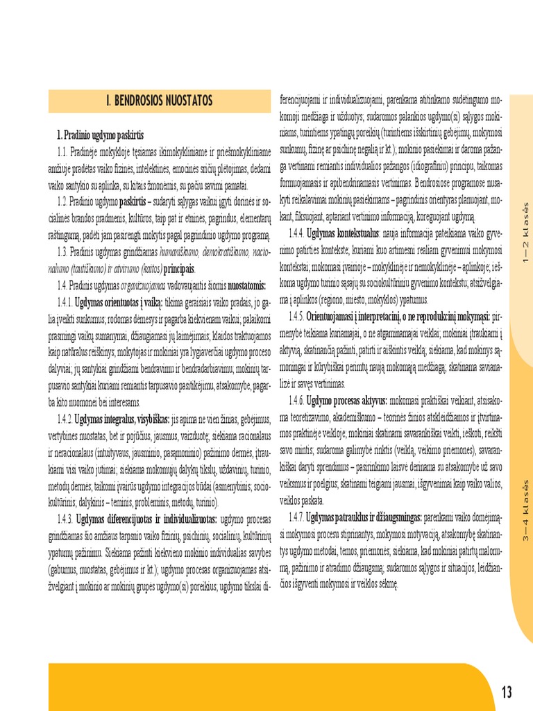 Ugdpr 1priedas Pradinio Ugdymo Bendroji Programa | PDF
