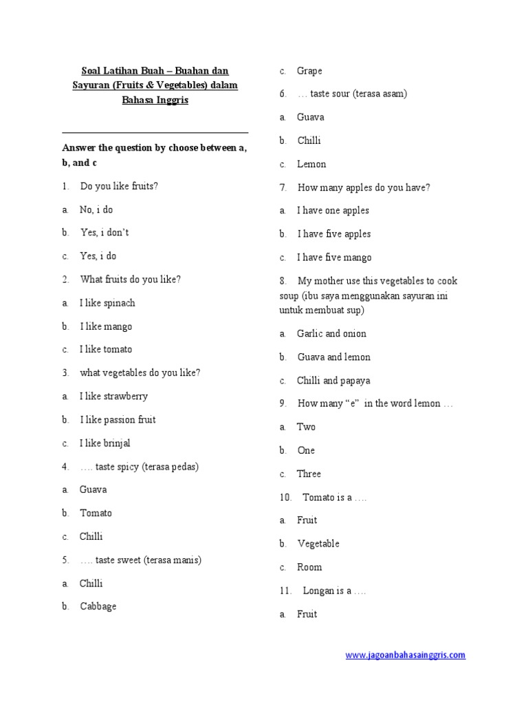 Soal Latihan Fruits And Vegetables Crops Vegan Cuisine