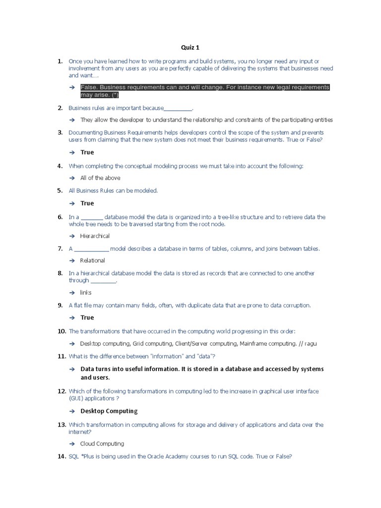 Data Modeling Quiz Insights | PDF | Conceptual Model | Databases
