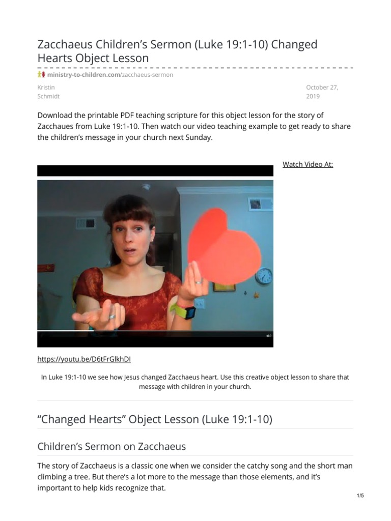 Zacchaeus Childrens Sermon Luke 19110 Changed Hearts Object Lesson