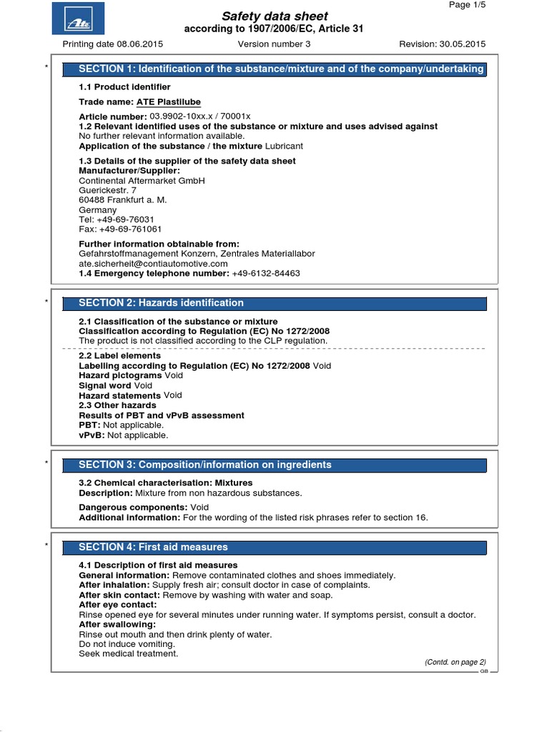 Ate Plastilube Safety Data Sheet PDF | PDF | Dangerous Goods | Firefighting