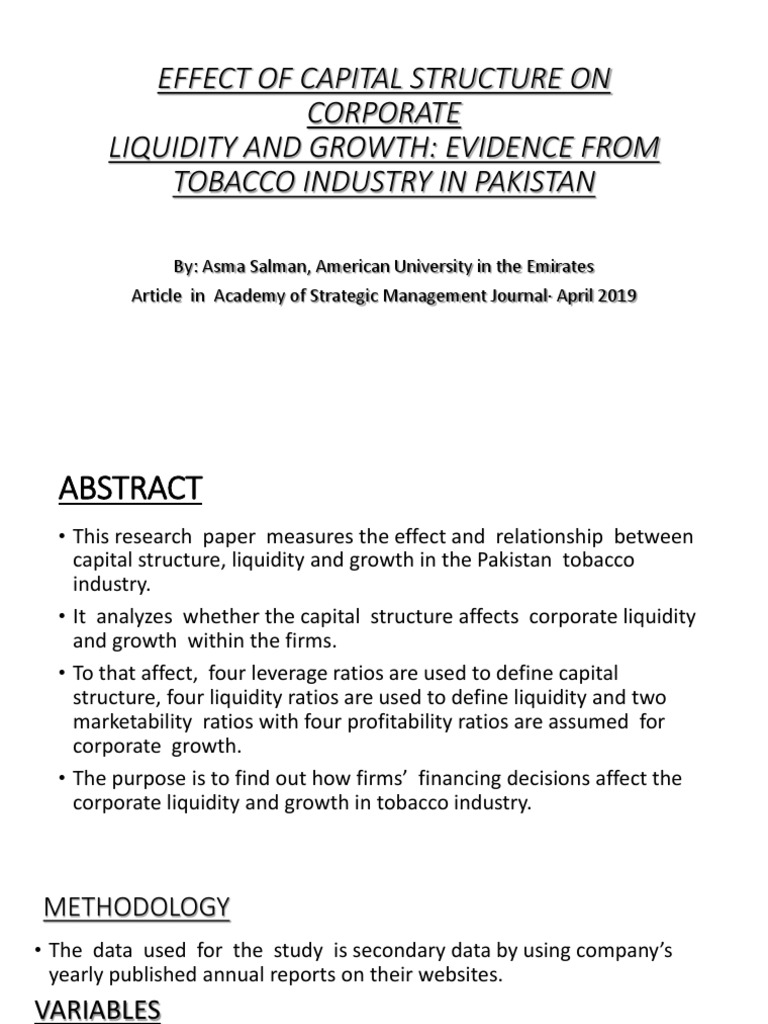 Effect of Capital Structure On Corporate Liquidity and Growth: Evidence ...