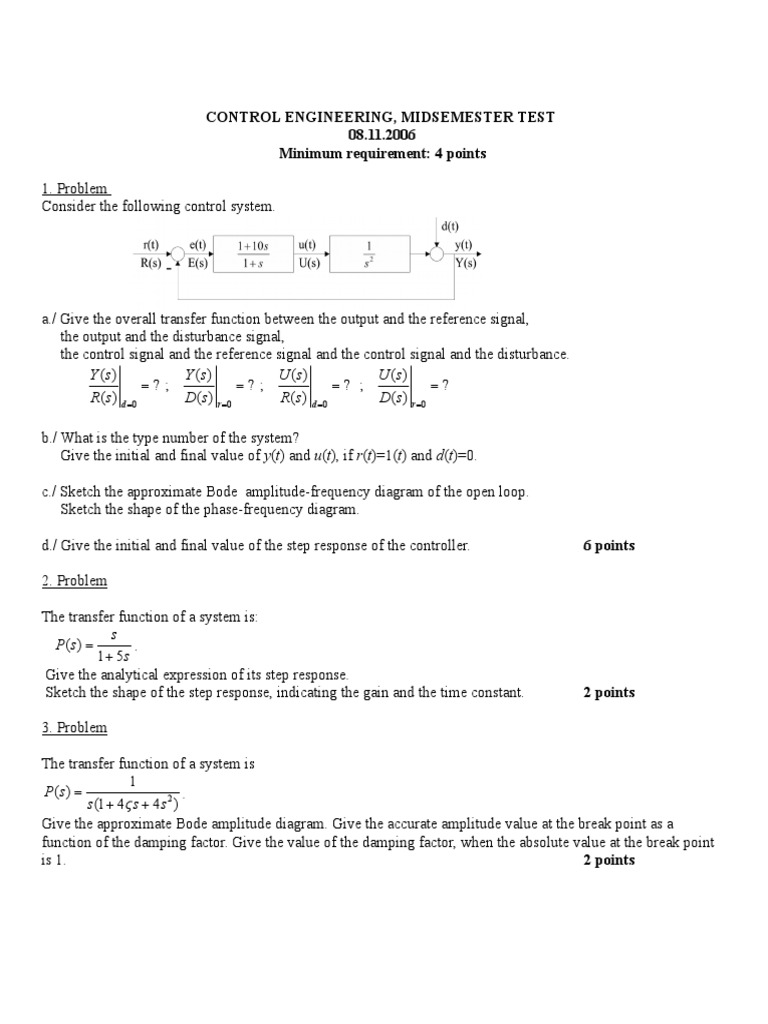 Control Engineering Midsemester Test Guide | PDF